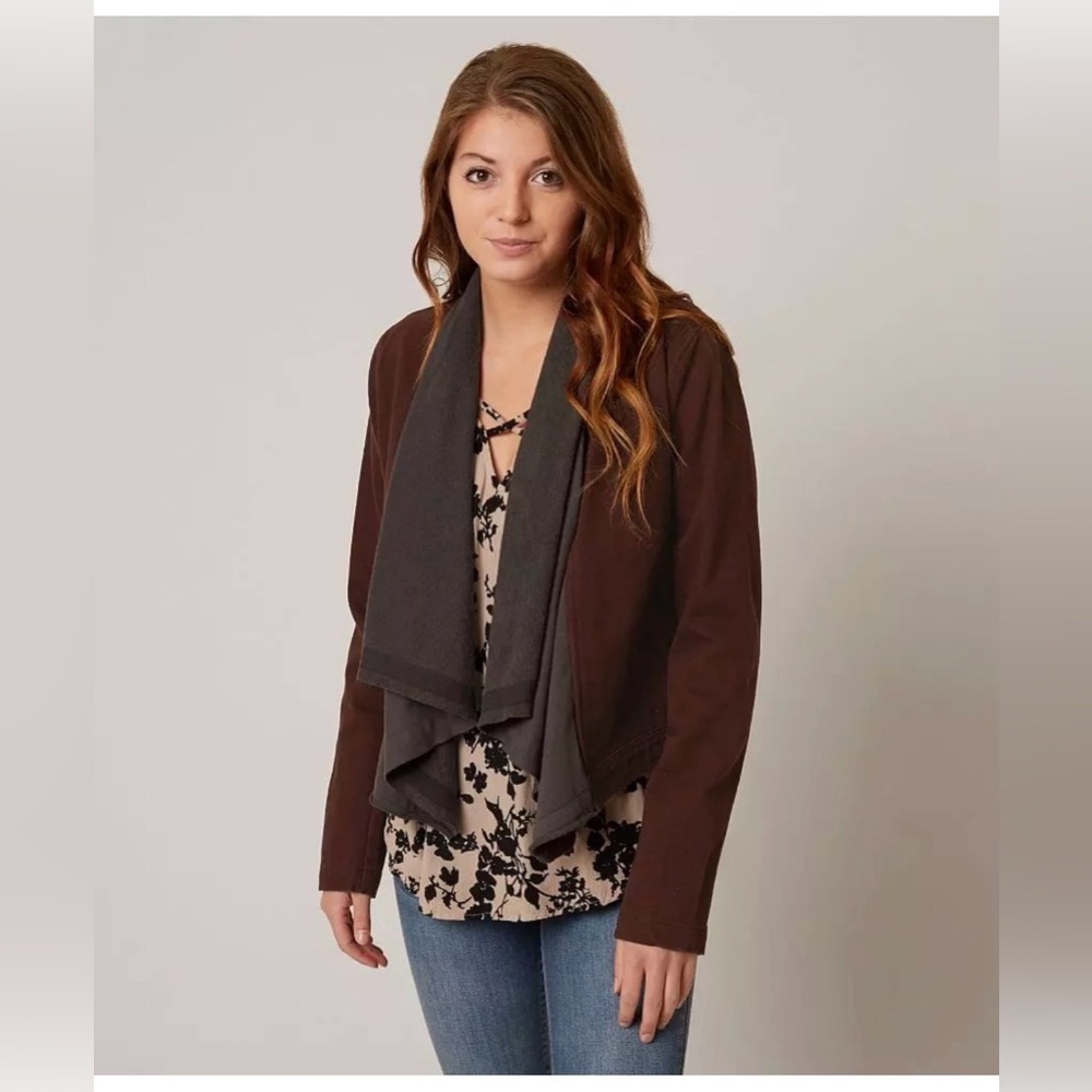BKE Flyaway Denim Boho Jacket in bitter chocolate size small.